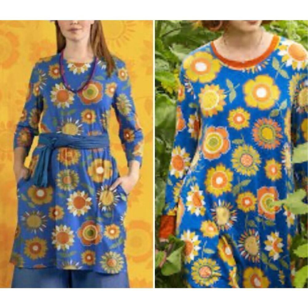 Gudrun Sjoden colorful dress pockets discoloration size M